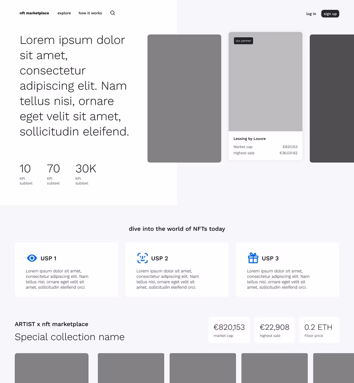 Wireframe of the Bitpanda NFT Marketplace